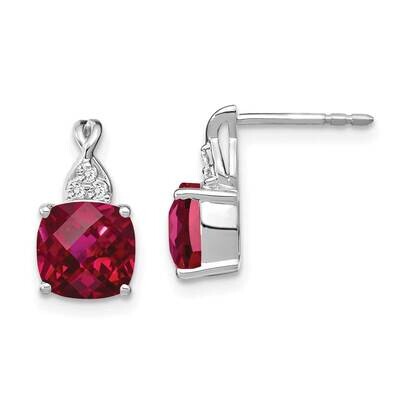 Checkerboard Created Ruby Diamond Earrings 14k White Gold EM4393-CRU-006-WA, MPN: EM4393-CRU-006-WA,