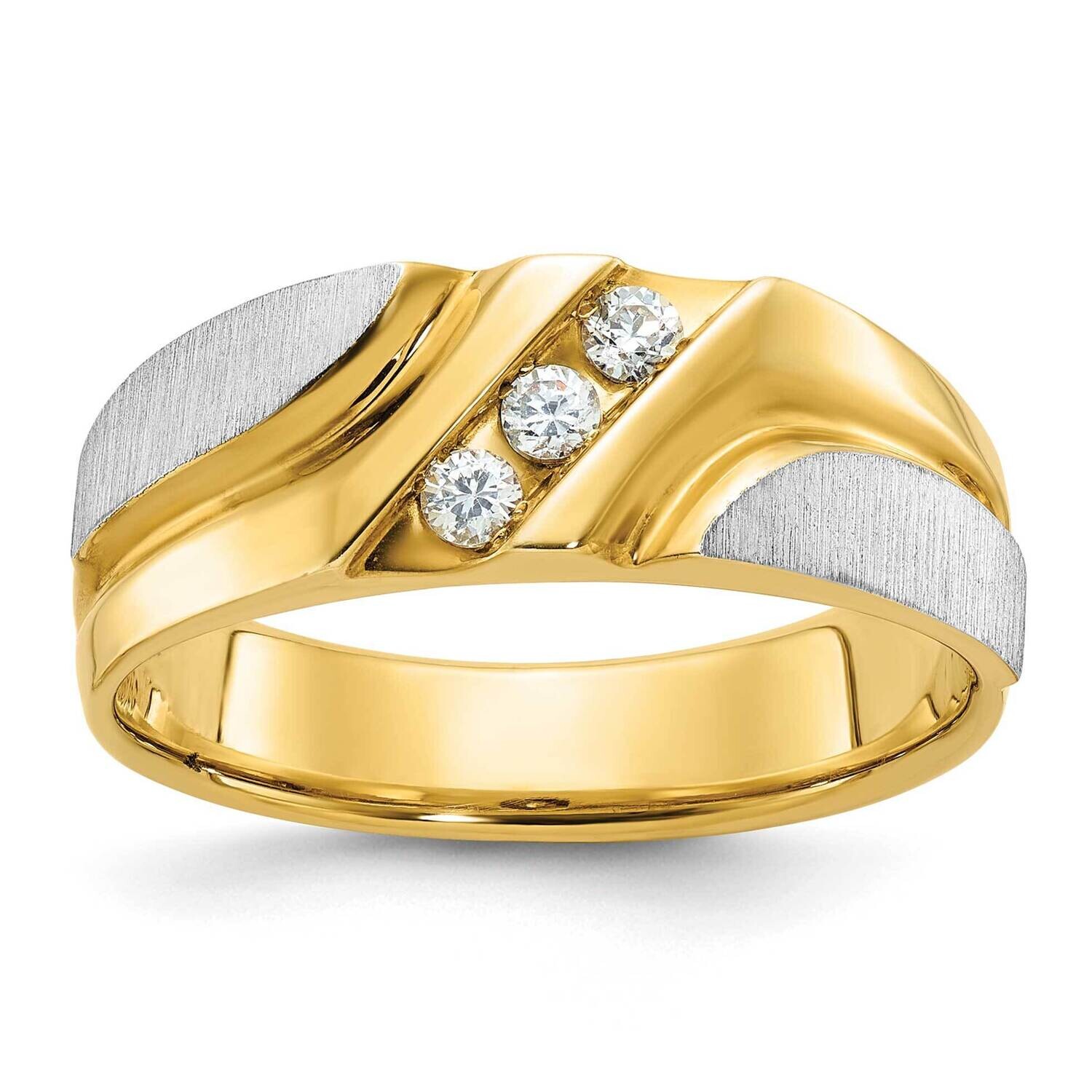 Ibgoodman Men's Polished Satin Grooved 3-Stone 1/6 Carat A Quality Diamond Ring 10k Two-Tone Gold B63237-0YWA
