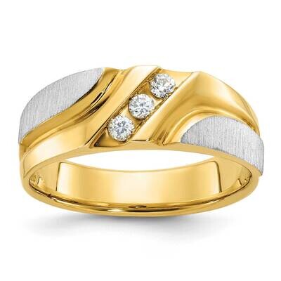 Ibgoodman Men&#39;s Polished Satin Grooved 3-Stone 1/6 Carat A Quality Diamond Ring 10k Two-Tone Gold B…