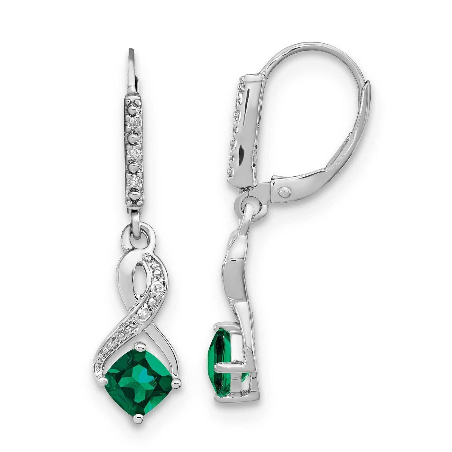 Created Emerald Diamond Earrings Sterling Silver Rhodium-Plated EM7402-CEM-006-SSA, MPN: EM7402-CEM…