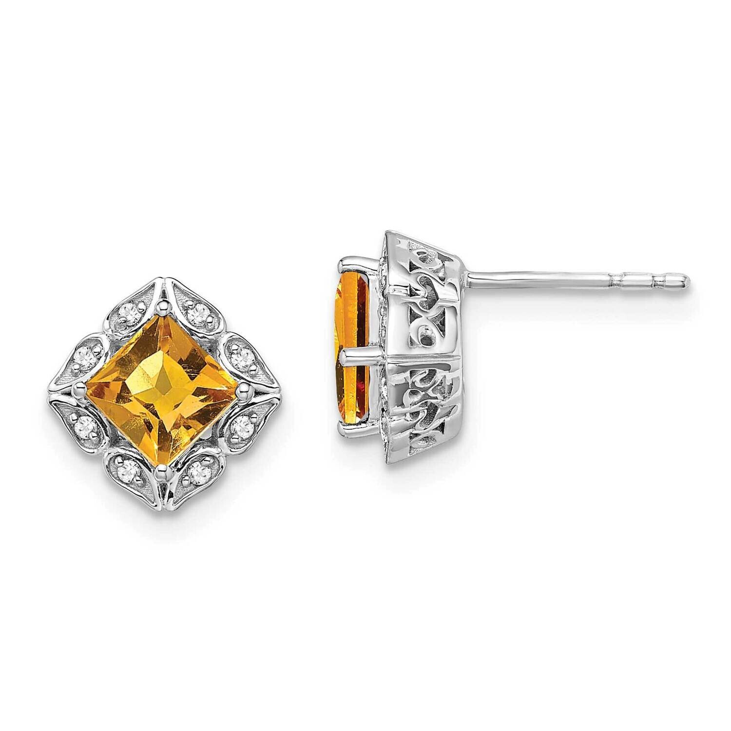 Square Citrine Diamond Earrings 14k White Gold EM7082-CI-008-WA, MPN: EM7082-CI-008-WA, 191101839726