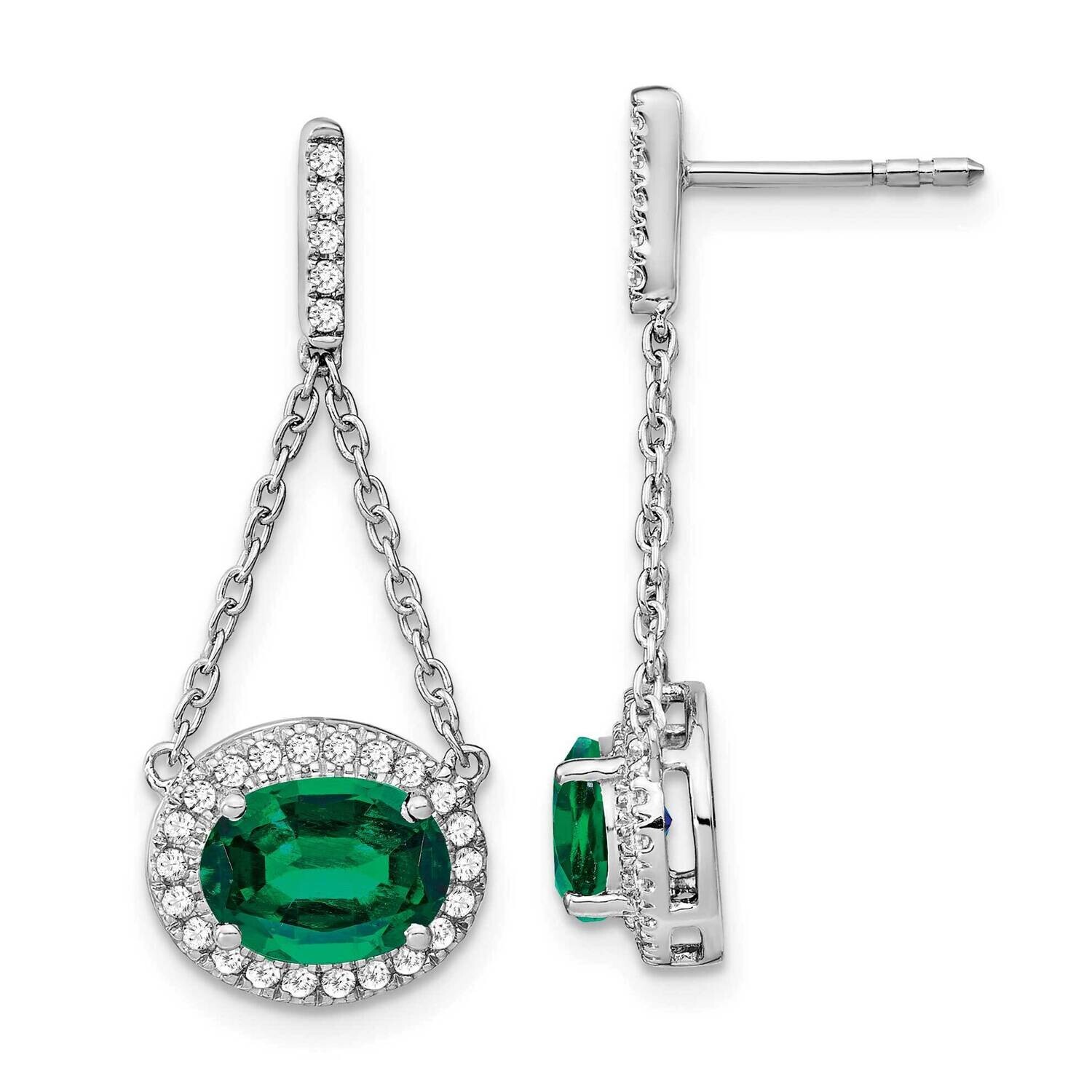 Oval Created Emerald Diamond Dangle Earrings 14k White Gold EM7228-EM-033-WA, MPN: EM7228-EM-033-WA…