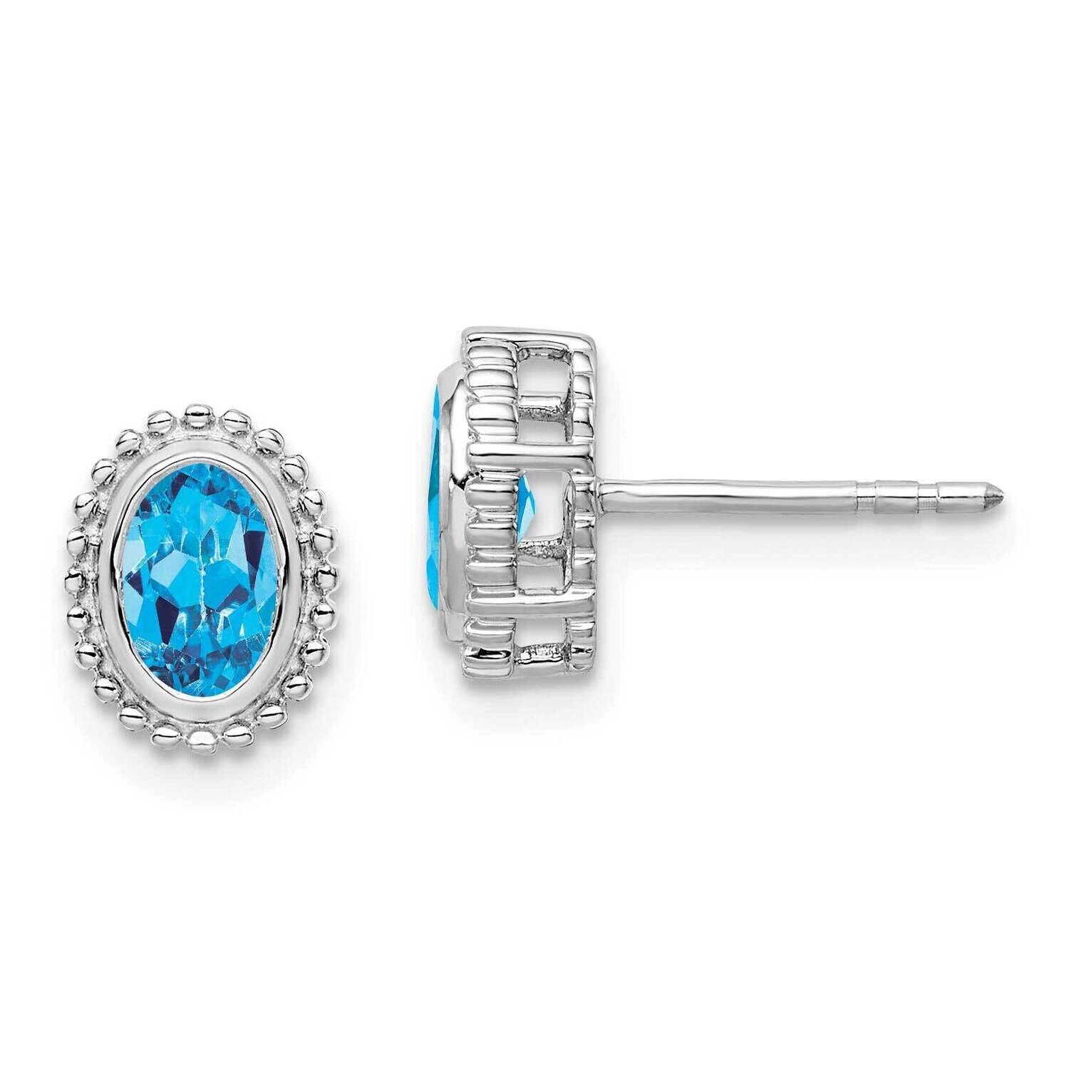 Oval Blue Topaz Post Earrings 14k White Gold EM7202-BT-W, MPN: EM7202-BT-W, 191101842542