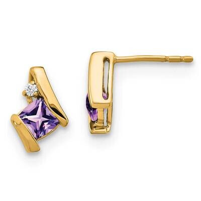 Cushion Amethyst Diamond Earrings 10k Gold EM7398-AM-003-1YA, MPN: EM7398-AM-003-1YA,