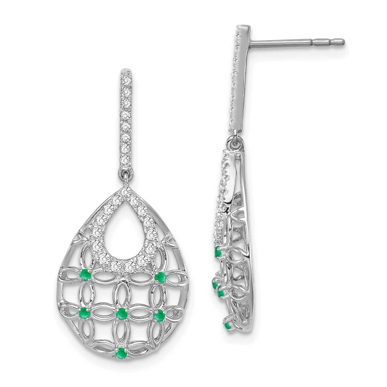 Emerald Diamond Dangle Earrings 14k White Gold EM7251-EM-033-WA, MPN: EM7251-EM-033-WA, 191101843686
