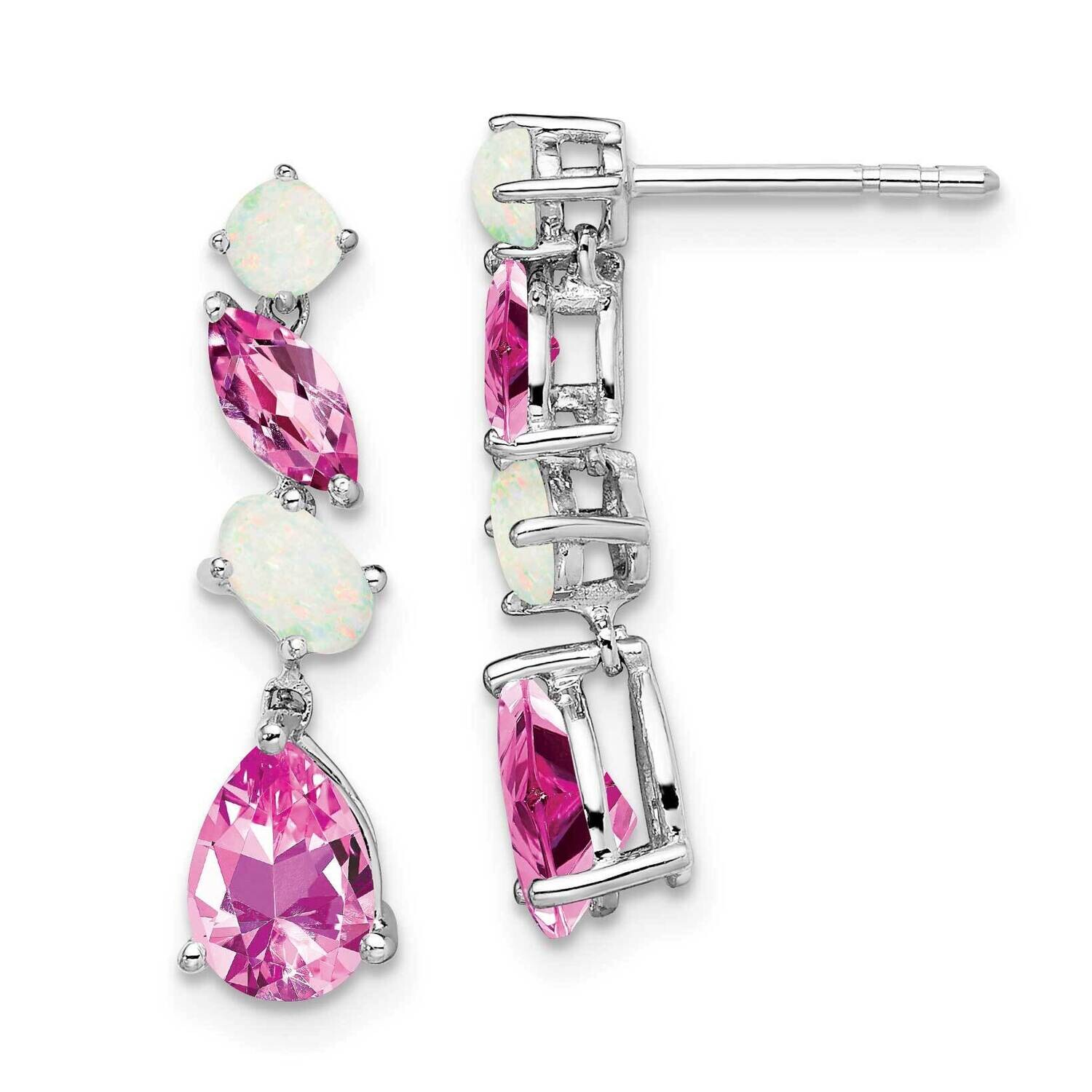 Created Pink Sapphire Opal Dangle Earrings 14k White Gold EM7458-CPS_OP-W