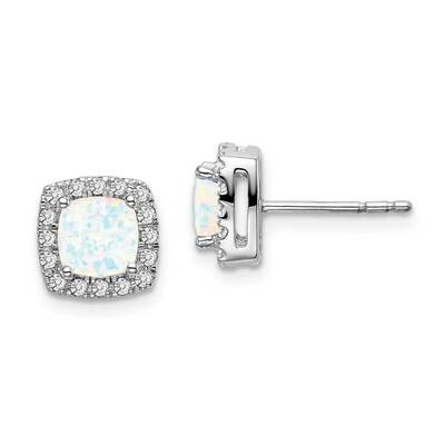 Cushion Created Opal Diamond Halo Earrings 14k White Gold EM7084-OP-019-WA, MPN: EM7084-OP-019-WA, …