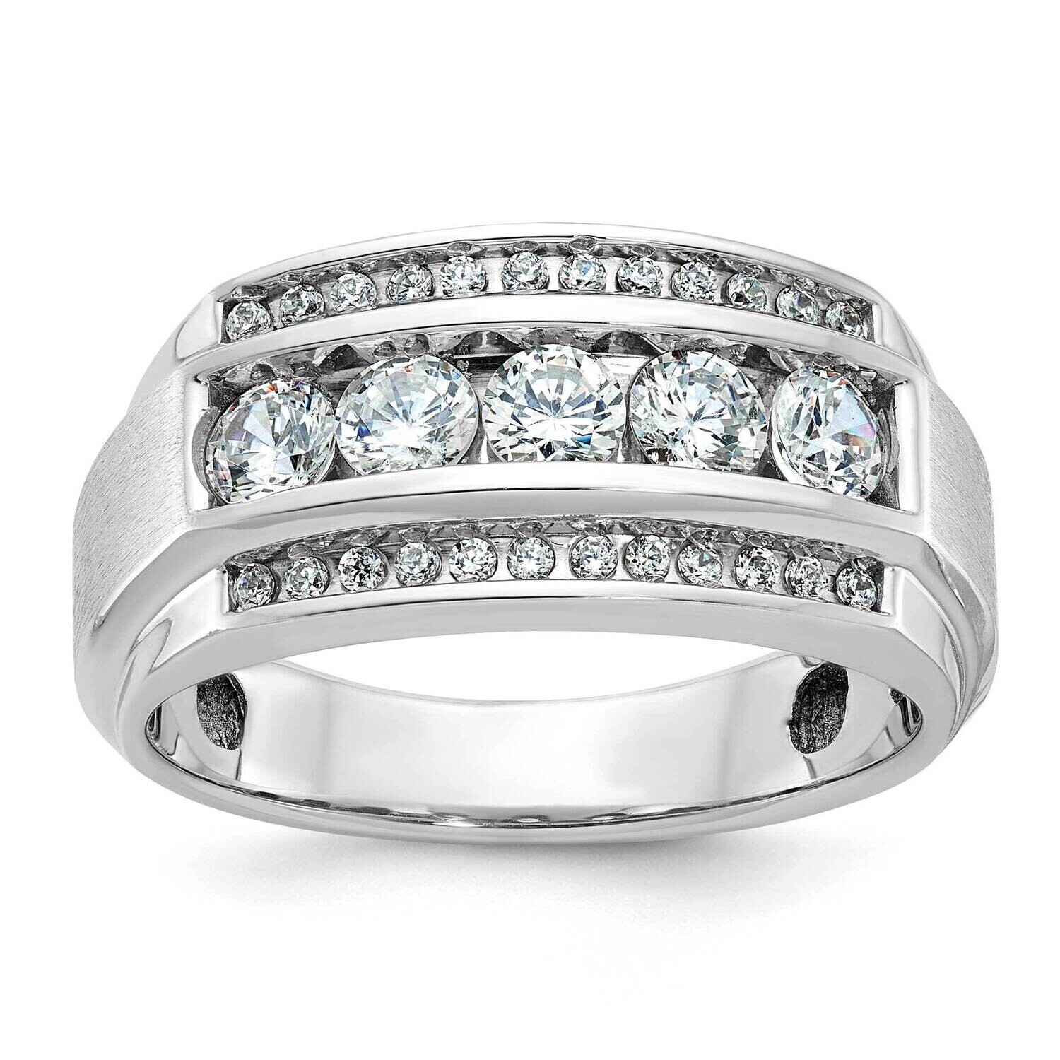 Ibgoodman Men's Polished Satin 3-Row 1 1/4 Carat A Quality Diamond Ring 10k White Gold B64046-0WA
