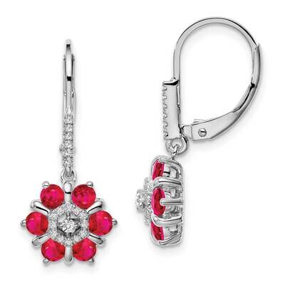 Ruby Diamond Leverback Earrings 14k White Gold EM7192-RU-014-WA, MPN: EM7192-RU-014-WA, 191101842115