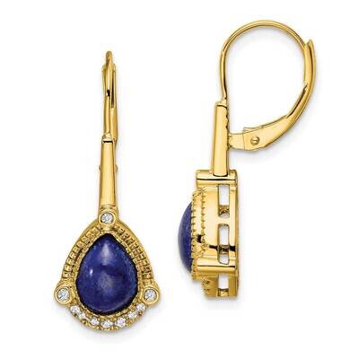 Pear Lapis Diamond Leverback Earrings 14k Gold EM7138-LP-014-YA, MPN: EM7138-LP-014-YA, 883957968872