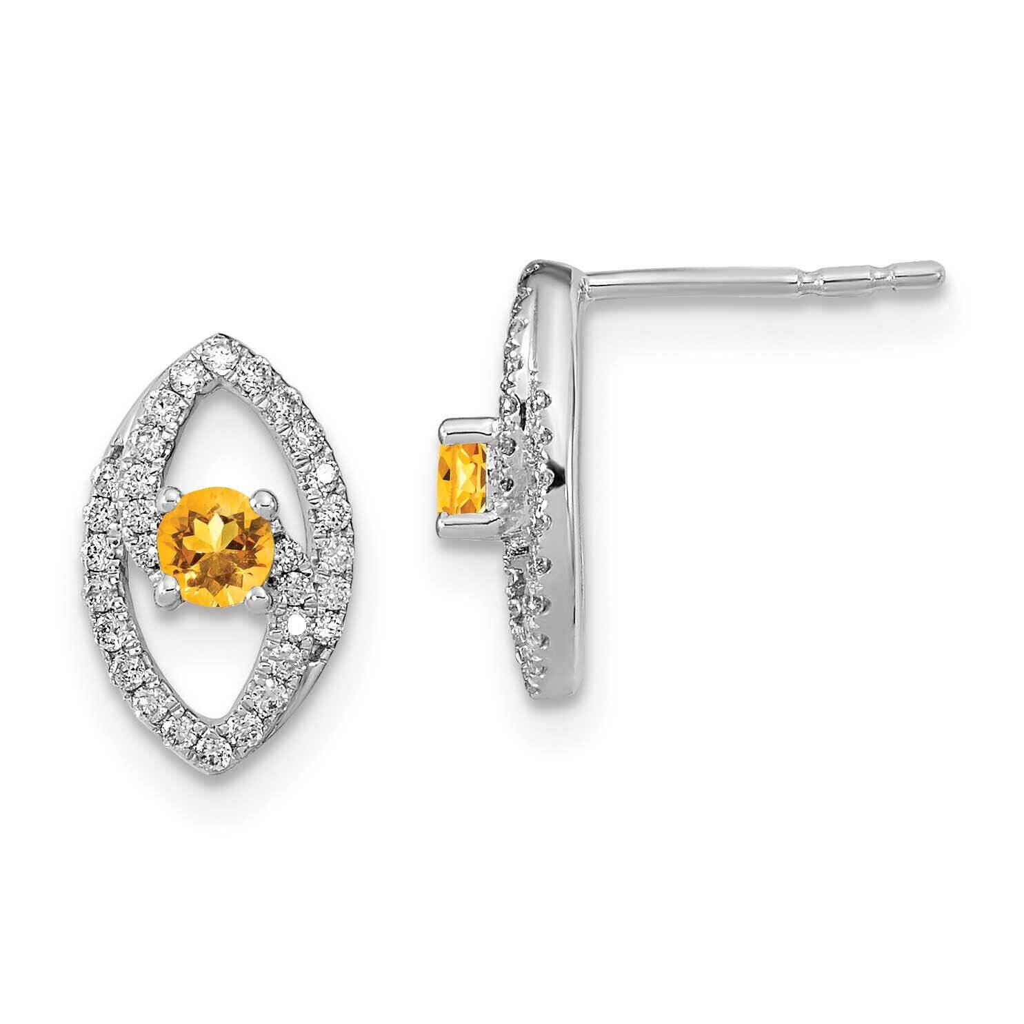 Polished Diamond Citrine Post Earrings 14k White Gold EM6896-CI-020-WA, MPN: EM6896-CI-020-WA, 1911…