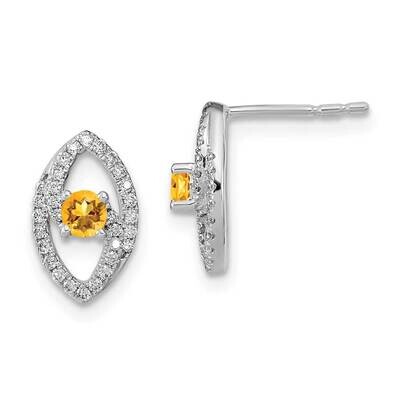 Polished Diamond Citrine Post Earrings 14k White Gold EM6896-CI-020-WA, MPN: EM6896-CI-020-WA, 1911…