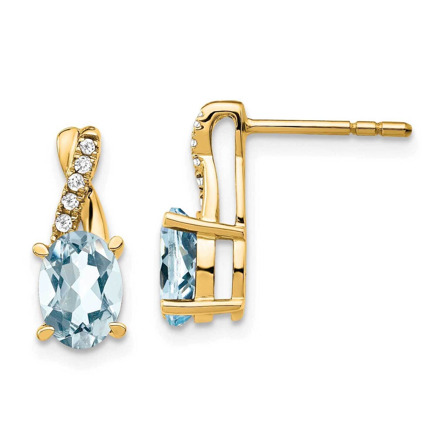 Aquamarine Diamond Earrings 10k Gold EM4235-AQ-006-1YA, MPN: EM4235-AQ-006-1YA, 191101567438