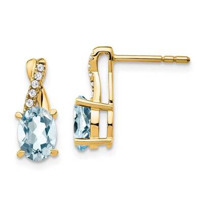Aquamarine Diamond Earrings 10k Gold EM4235-AQ-006-1YA, MPN: EM4235-AQ-006-1YA, 191101567438