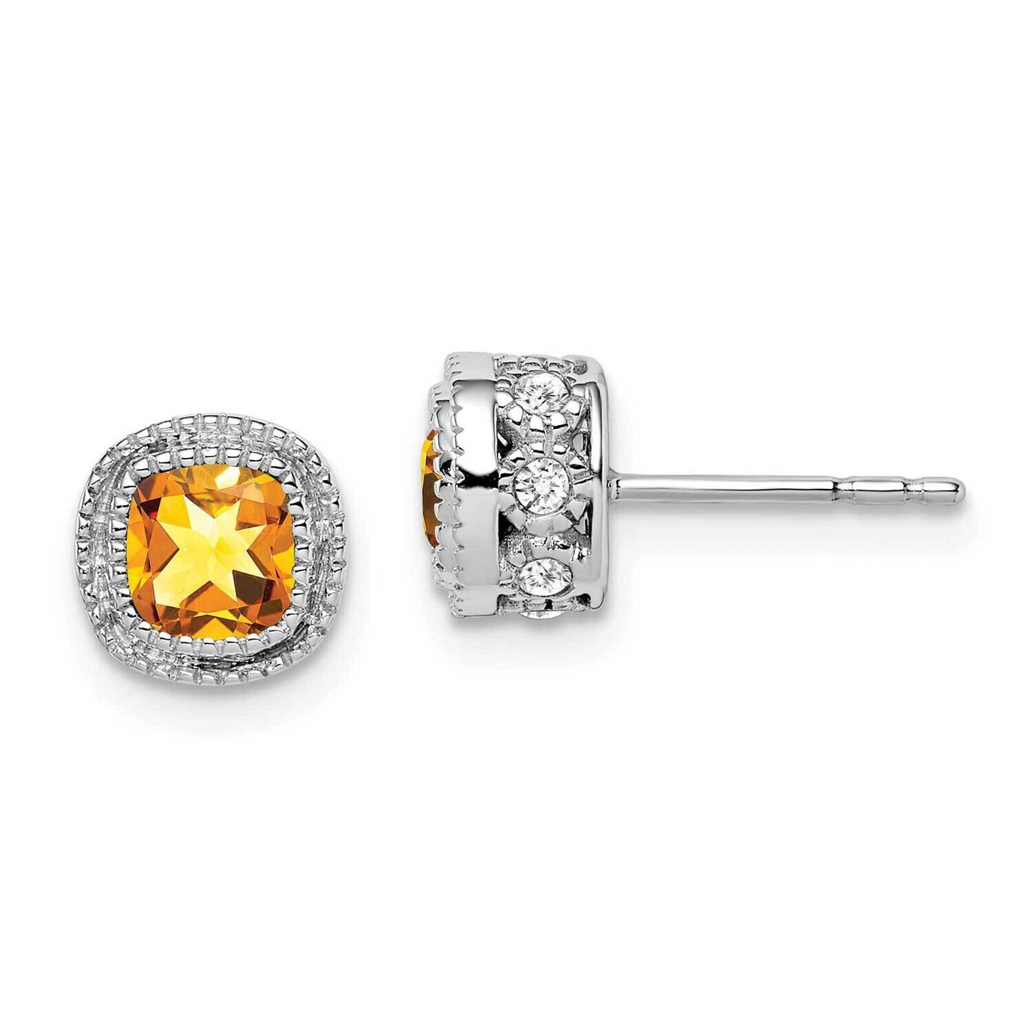 Cushion Citrine Diamond Earrings 14k White Gold EM7092-CI-019-WA, MPN: EM7092-CI-019-WA, 1911018403…