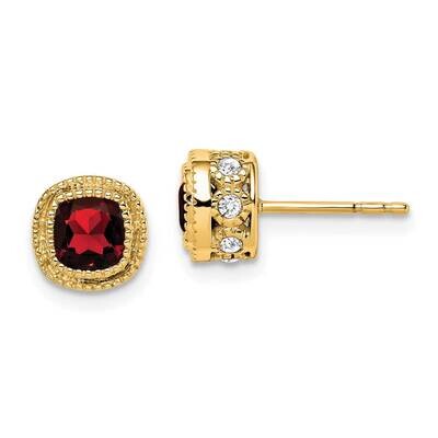 Cushion Garnet Diamond Earrings 10k Gold EM7092-GA-019-1YA, MPN: EM7092-GA-019-1YA, 191101834394