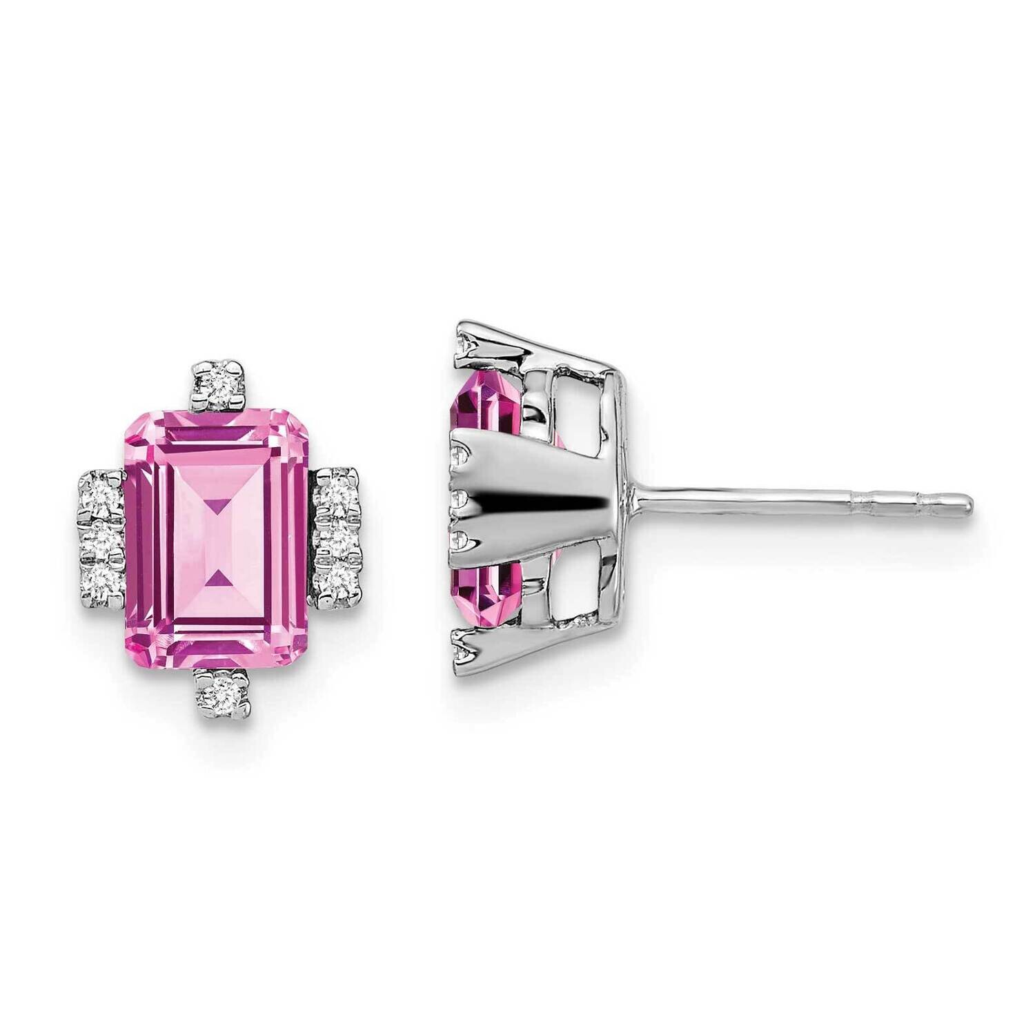 Emerald-Shape Creat. Pink Sapphire/Diamond Earrings 14k White Gold EM7106-CPS-008-WA, MPN: EM7106-C…