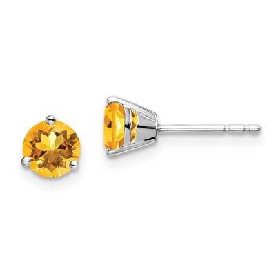 Round Citrine Earrings 14k White Gold EM7098-CI-W, MPN: EM7098-CI-W, 191101841064
