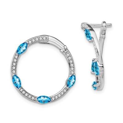 Blue Topaz Diamond Hoop Earrings 14k White Gold EM7456-BT-026-WA, MPN: EM7456-BT-026-WA, 1911018438…