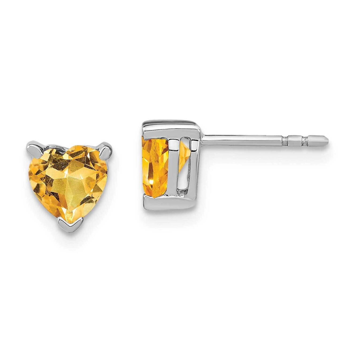 Heart Citrine Earrings 14k White Gold EM7101-CI-W, MPN: EM7101-CI-W, 191101841255