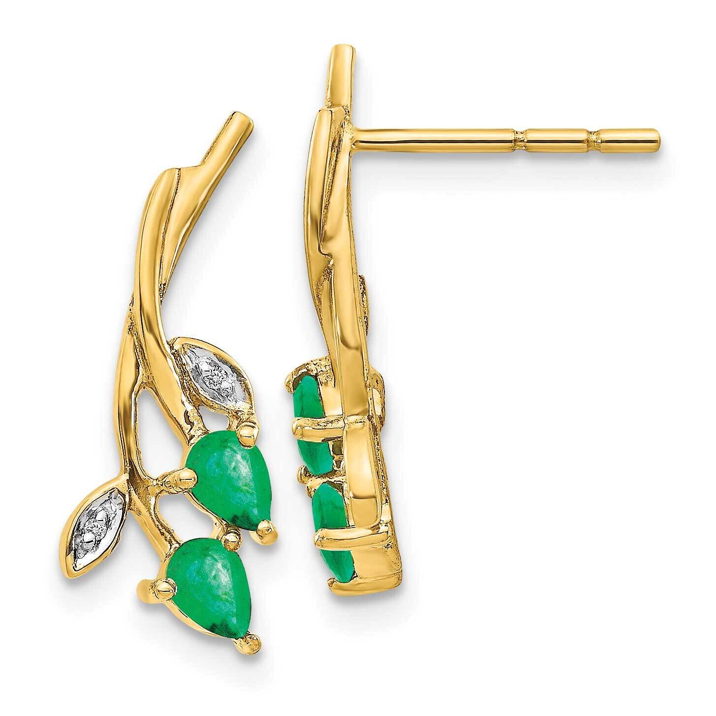 Diamond Pear Emerald Floral Post Earrings 10k Gold EM5619-EM-001-1YA