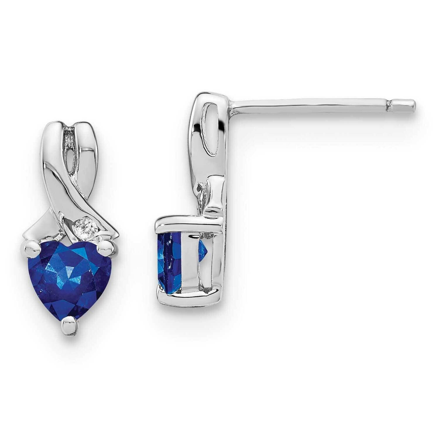 Created Sapphire Diamond Earrings Sterling Silver Rhodium-Plated EM7401-CSA-002-SSA, MPN: EM7401-CS…