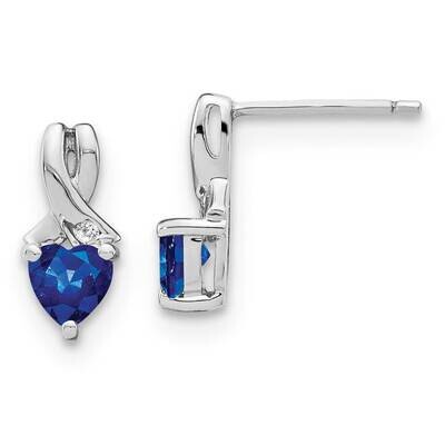 Created Sapphire Diamond Earrings Sterling Silver Rhodium-Plated EM7401-CSA-002-SSA, MPN: EM7401-CS…