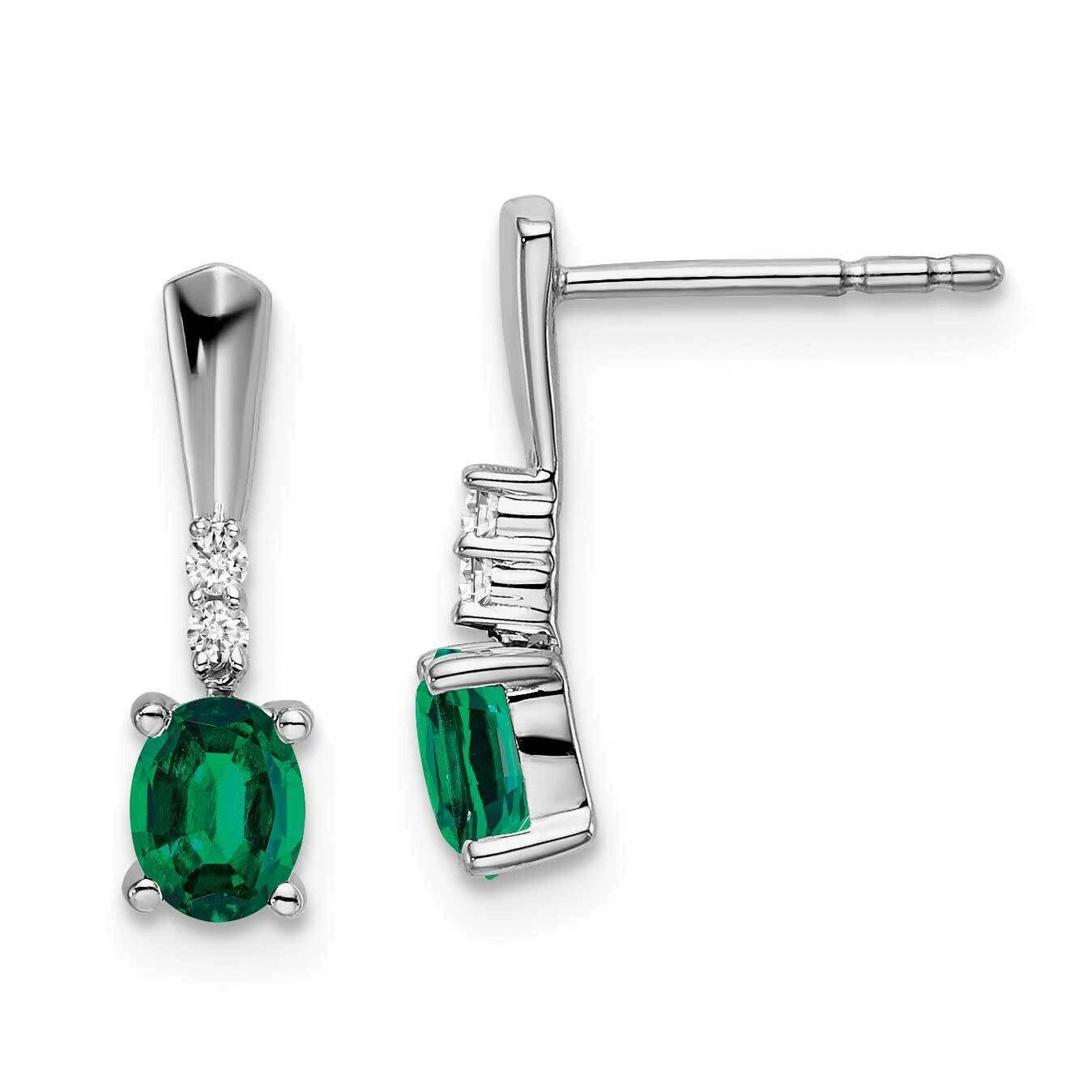 Oval Created Emerald Diamond Dangle Earrings 14k White Gold EM7407-CEM-004-WA