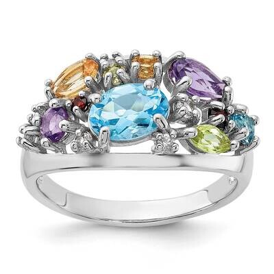 Rainbow Multi Gemstone Ring Sterling Silver Rhodium-Plated QR7455RB, MPN: QR7455RB,