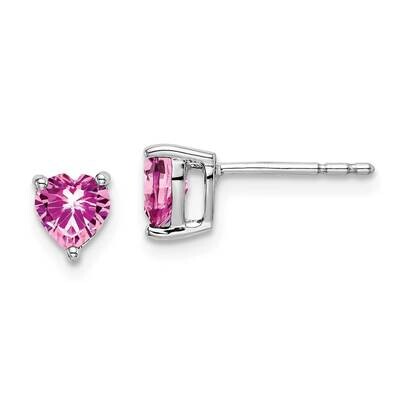 Heart Created Pink Sapphire Earrings 14k White Gold EM7099-CPS-W, MPN: EM7099-CPS-W, 191101841132