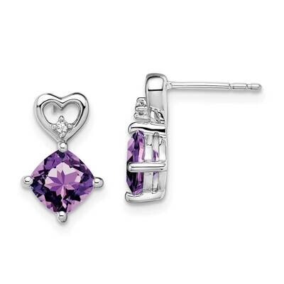 Amethyst Diamond Heart Earrings 14k White Gold EM7399-AM-002-WA, MPN: EM7399-AM-002-WA, 191101401534