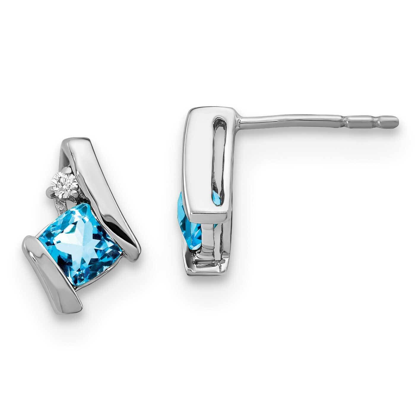 Cushion Blue Topaz Diamond Earrings 14k White Gold EM7398-BT-003-WA, MPN: EM7398-BT-003-WA,