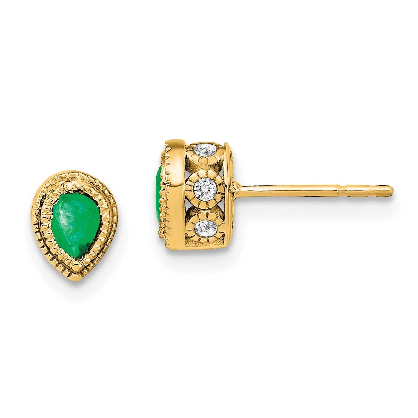 Emerald Diamond Earrings 14k Gold EM7094-EM-015-YA, MPN: EM7094-EM-015-YA, 191101840685