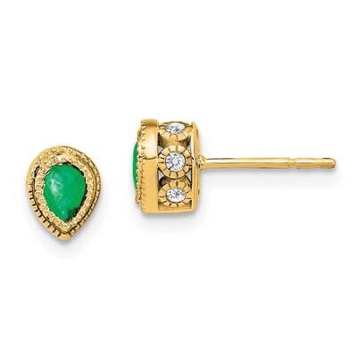 Emerald Diamond Earrings 14k Gold EM7094-EM-015-YA, MPN: EM7094-EM-015-YA, 191101840685