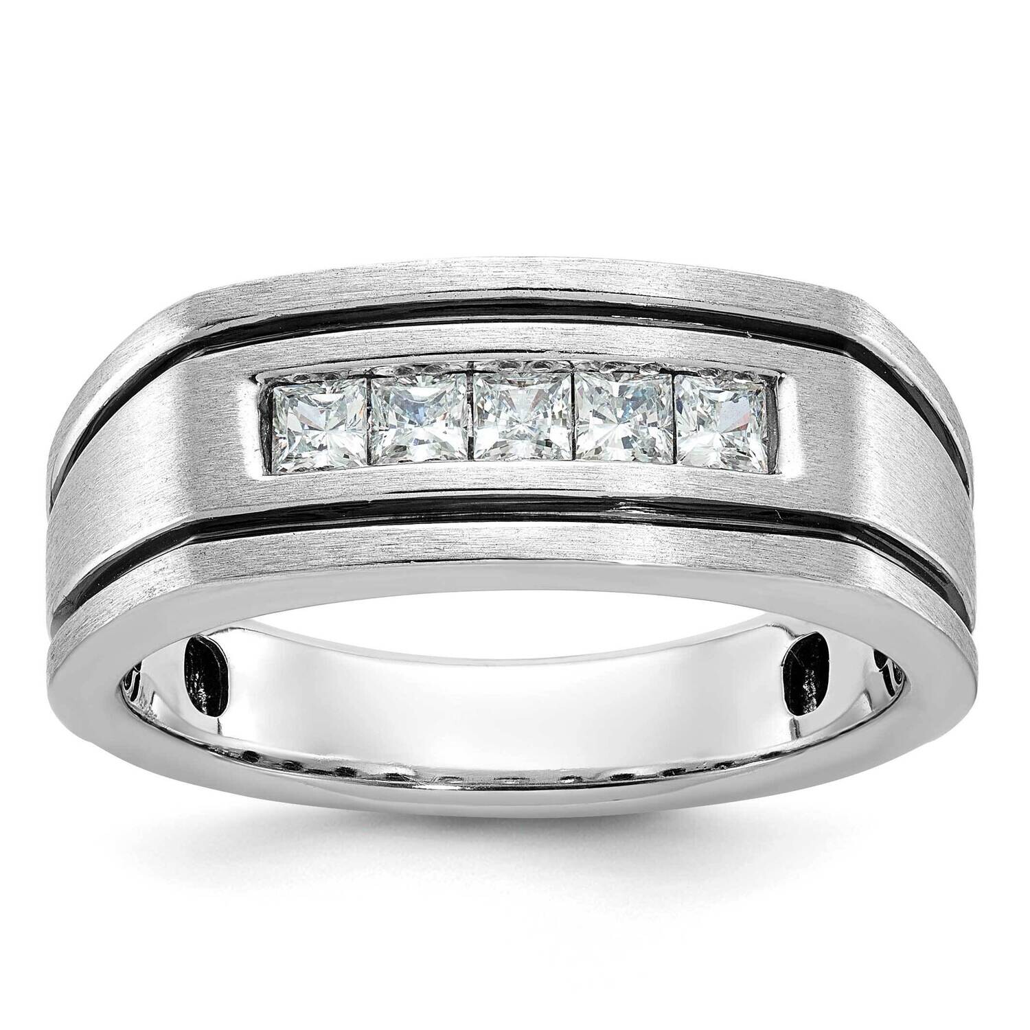 Ibgoodman Men&#39;s Polished Satin Grooved Square 5-Stone Ring Mounting 14k White Gold B63798-4W by IBG…