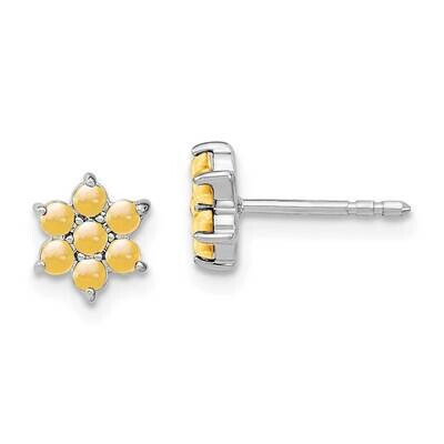 Citrine Floral Post Earrings 14k White Gold EM7199-CI-W, MPN: EM7199-CI-W, 191101842306
