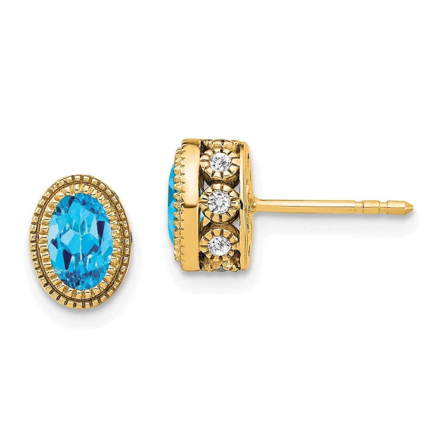 Oval Blue Topaz Diamond Earrings 14k Gold EM7093-BT-019-YA, MPN: EM7093-BT-019-YA, 191101840487