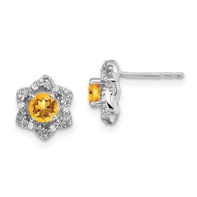 Citrine Diamond Post Earrings 14k White Gold EM7459-CI-006-WA, MPN: EM7459-CI-006-WA, 191101843990