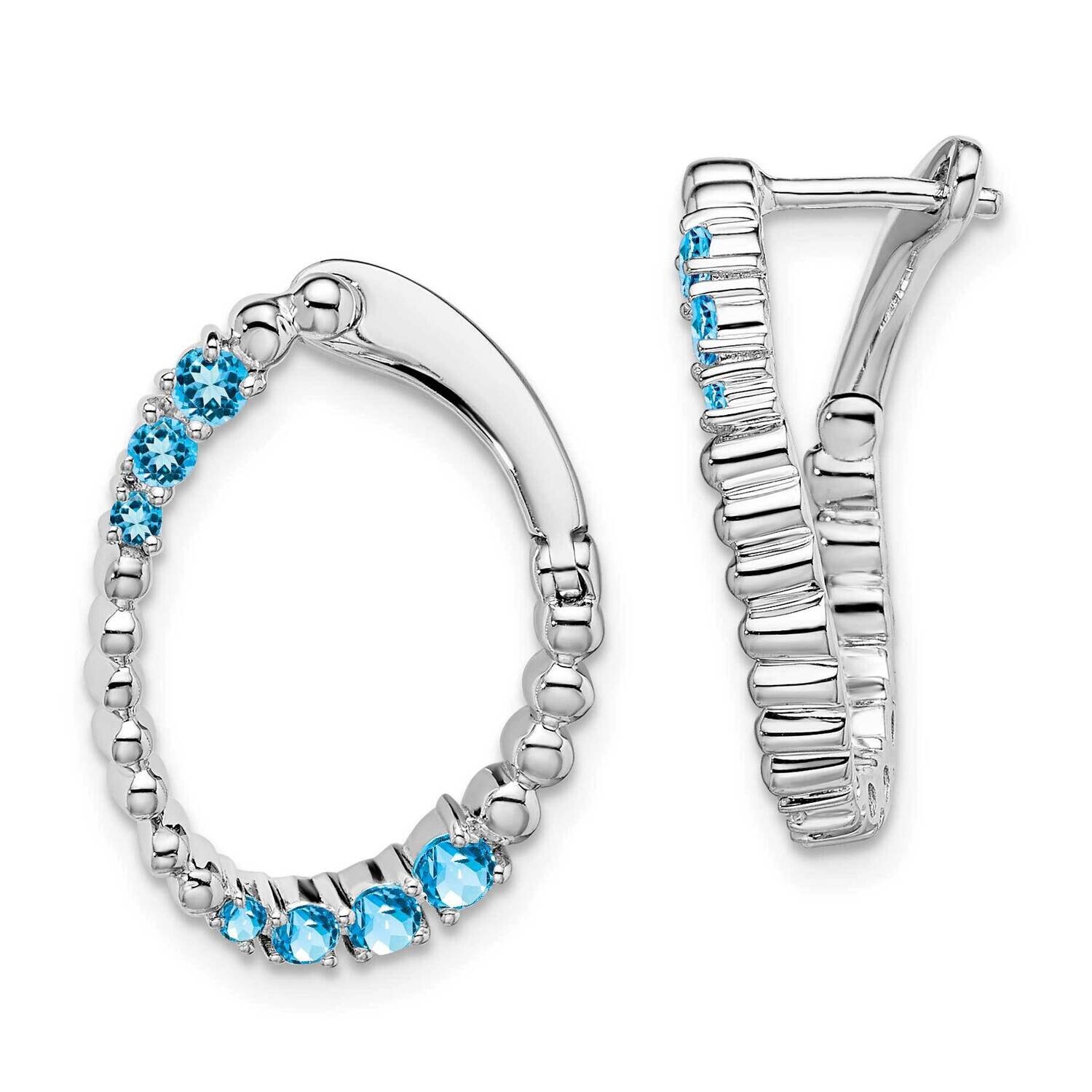 Blue Topaz Oval Hoop Earrings 14k White Gold EM7460-BT-W, MPN: EM7460-BT-W, 191101844041