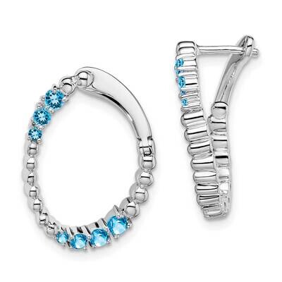 Blue Topaz Oval Hoop Earrings 14k White Gold EM7460-BT-W, MPN: EM7460-BT-W, 191101844041