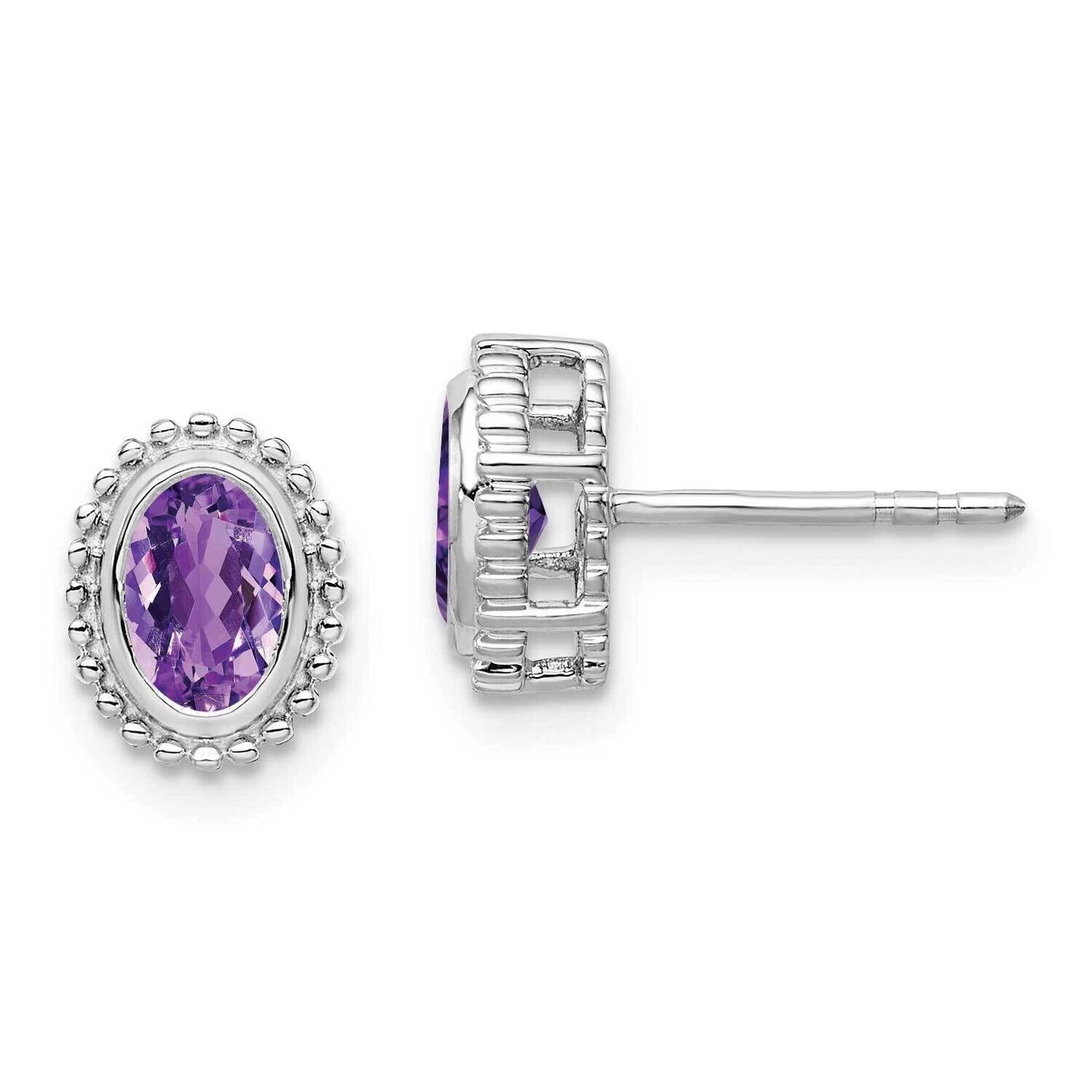 Oval Amethyst Post Earrings 14k White Gold EM7202-AM-W, MPN: EM7202-AM-W, 191101842528