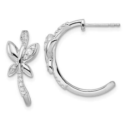 Diamond Butterfly J-Hoop Earrings 14k White Gold EM9653-020-WAA, MPN: EM9653-020-WAA, 883957873473