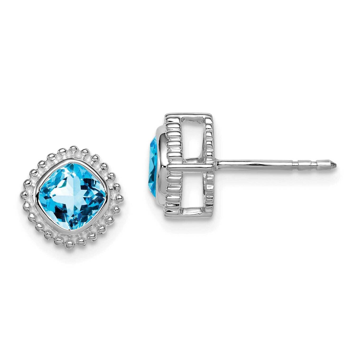 Cushion Blue Topaz Earrings 14k White Gold EM7201-BT-W, MPN: EM7201-BT-W, 191101842382