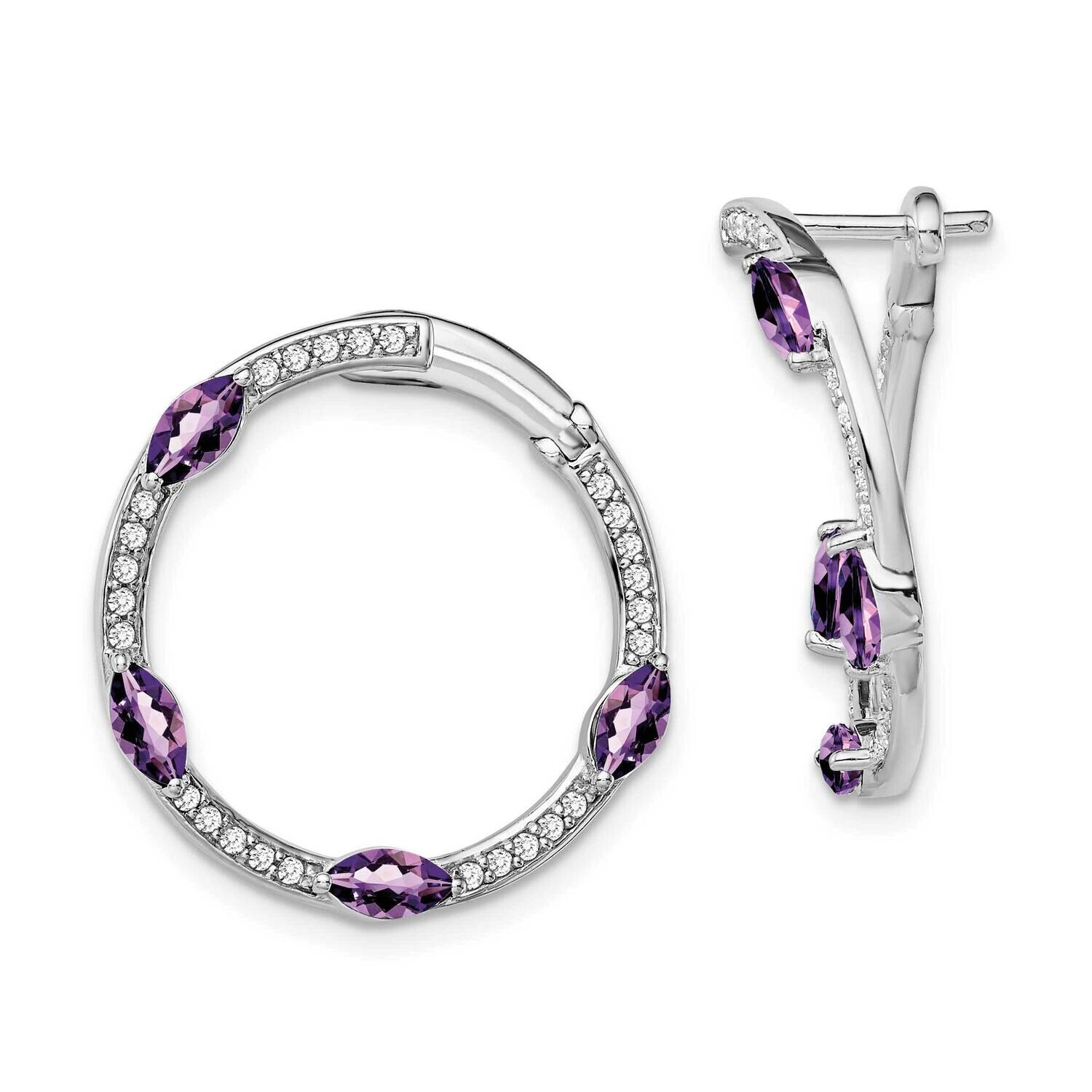 Amethyst Diamond Hoop Earrings 14k White Gold EM7456-AM-026-WA, MPN: EM7456-AM-026-WA, 191101843839