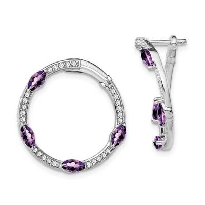 Amethyst Diamond Hoop Earrings 14k White Gold EM7456-AM-026-WA, MPN: EM7456-AM-026-WA, 191101843839