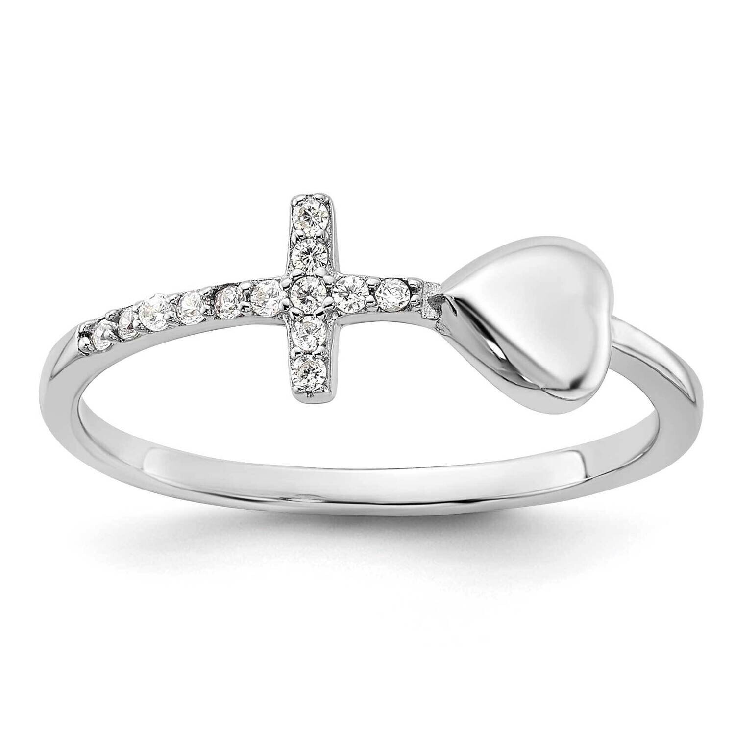 Heart CZ Cross Ring Sterling Silver Rhodium-Plated QR7484, MPN: QR7484,