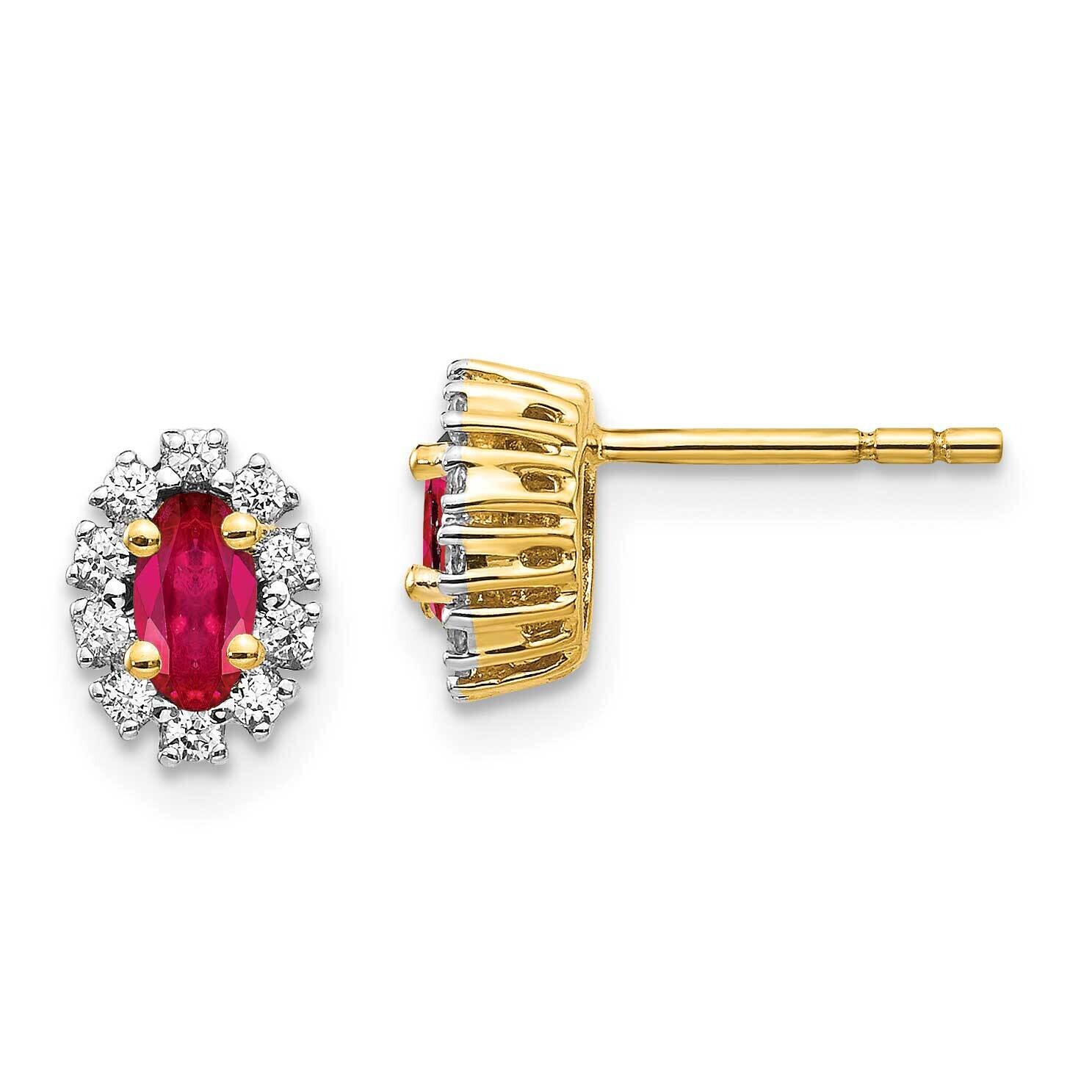 Diamond Ruby Oval Halo Earrings 10k Gold EM5591-RU-020-1YA, MPN: EM5591-RU-020-1YA, 191101833762