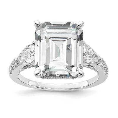 Cheryl M Fancy Emerald-Cut Brilliant-Cut CZ Ring Sterling Silver Rhodium-Plated QCM1584, MPN: QCM15…
