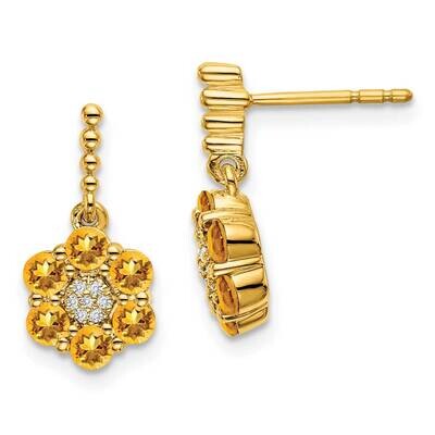 Citrine Diamond Earrings 14k Gold EM7191-CI-004-YA, MPN: EM7191-CI-004-YA, 191101841989