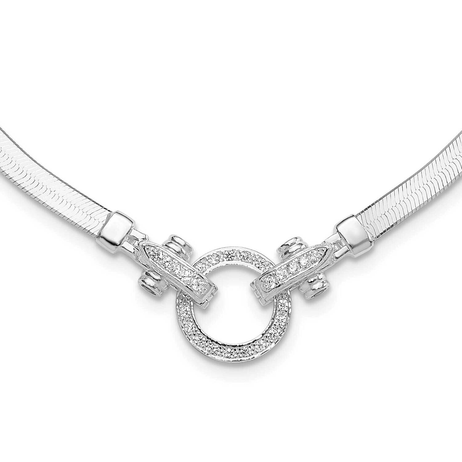 CZ Herringbone 16 Inch 2 Inch Extender Necklace Sterling Silver Rhodium-Plated QG6521-16